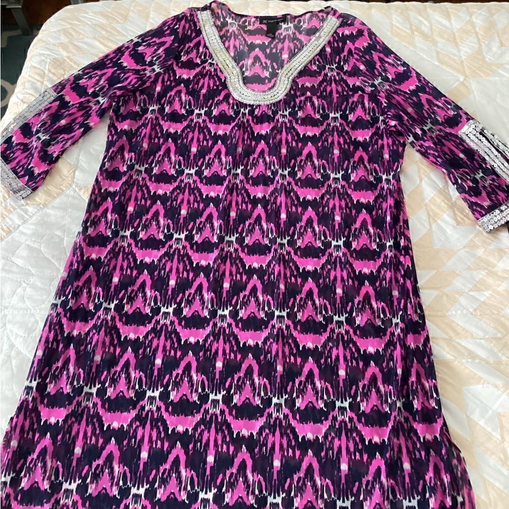 NWT INC I I2X swim cover, sheer maxi dress pink, black